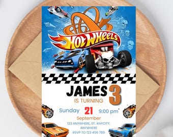 Modello modificabile per invito di compleanno a tema Hot Car, download digitale, invito da corsa per festa di corsa per ragazzi, invito di compleanno Hot Wheel stampabile