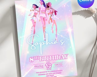 Kpop Demon Hunters Birthday Invitation, Editable Canva Template, Huntrix Invite, K-pop Invites, Anime Theme, Instant Digital Download