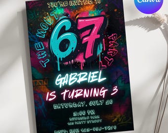 6-7 Birthday Invitation for Girls, Editable Meme Trending Six Seven Party Invite, Bruh, Girl Birthday, Kids Birthday Digital Invitation