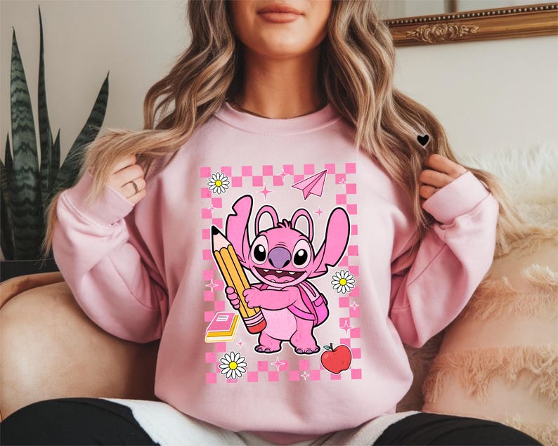 Zestaw Stitch z powrotem do szkoły PNG | Clipart Stitch Angel | Modny design | DTF | Torba na zakupy | Natychmiastowe pobranie zdjęcie 1