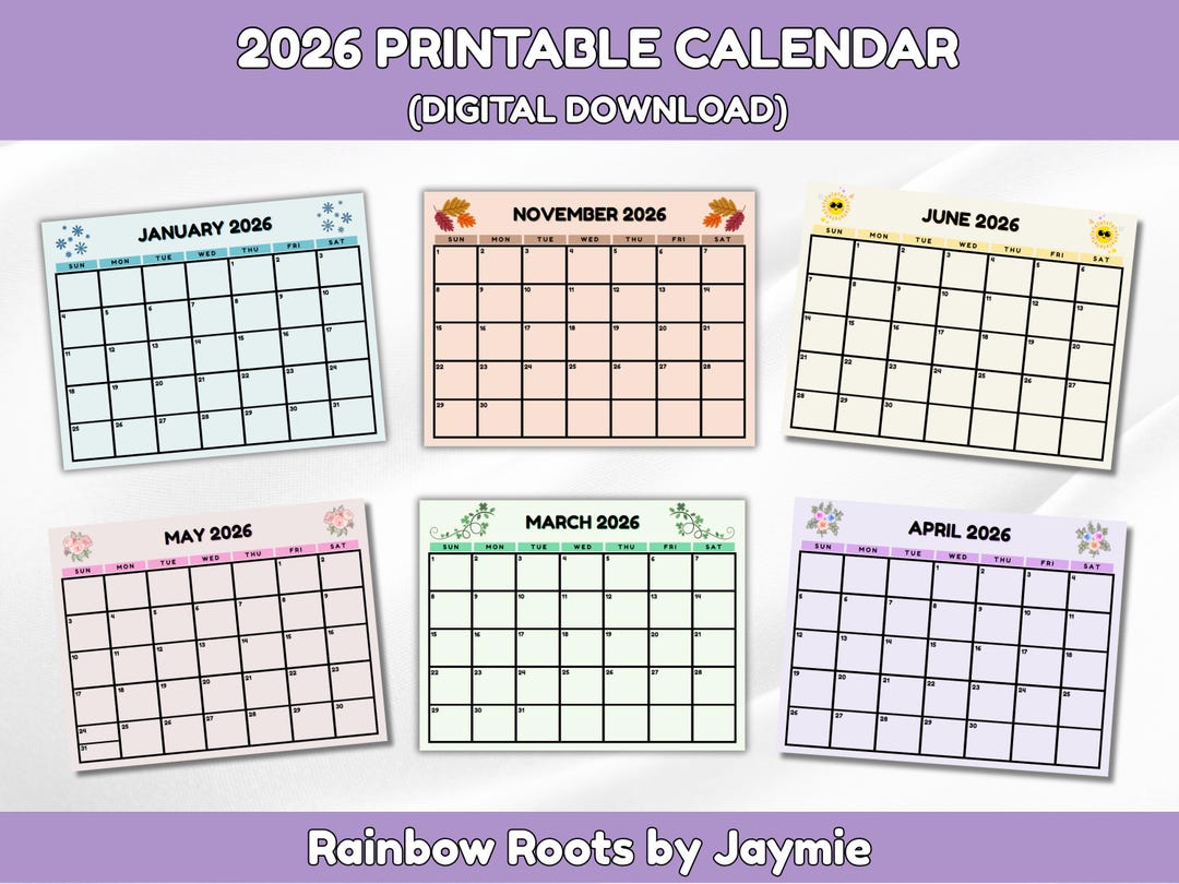2026 Printable Calendar, Monthly Planner, Landscape, Letter-size PDF - Etsy