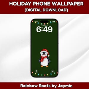 Penguin Wallpaper, Christmas Phone Wallpaper, Festive Background, Holiday iPhone Artwork, Smartphone Lockscreen