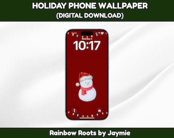 Fondo de pantalla de muñeco de nieve, fondo de pantalla navideño para teléfono, fondo festivo, ilustración navideña para iPhone, pantalla de bloqueo de teléfono inteligente