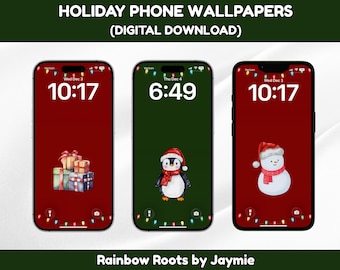 Fondos de pantalla navideños para teléfono, conjunto de fondos de pantalla para smartphone, paquete de fondos de pantalla, fondo festivo, ilustraciones navideñas para iPhone
