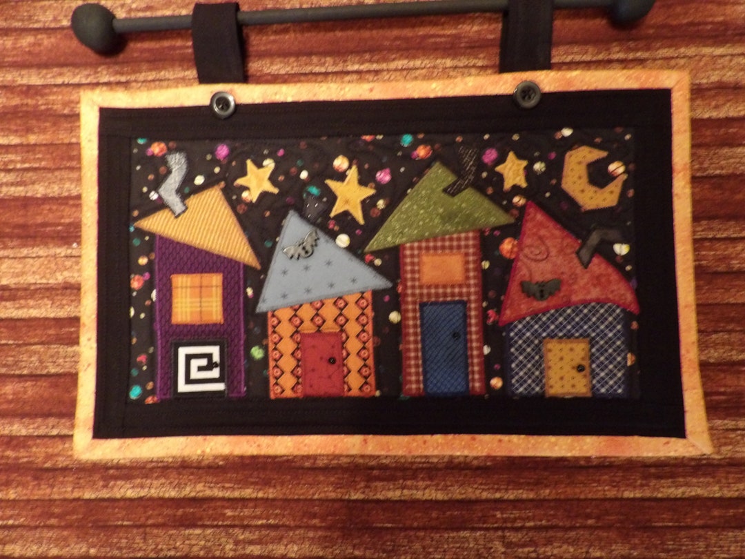 Wonky Halloween Houses Wall Hanging Skinny Quilt for Small Spaces ...
