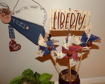 LIBERTY - Rustic Patriotic USA 4th of July Stars Stripes Pinwheel Faux SPARKLER Pokes Ornaments Table Topper Decorations