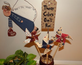 These Colors Don't Run- Rustic Patriotic Americana USA 4th of July Pinwheel Faux SPARKLER Pokes Ornaments Table Topper Decorations
