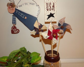 USA - Rustic Patriotic Americana 4th of July Stars Stripes Pinwheel Faux SPARKLER Pokes Ornaments Table Topper Decorations
