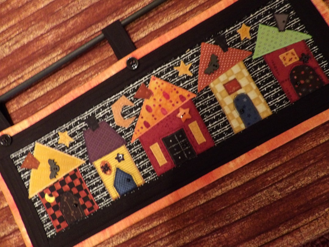Wonky Halloween Houses Wall Hanging Skinny Quilt for Small Spaces ...