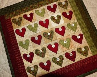 Christmas Sweet Hearts Farmhouse Country Make-do Primitive Checkerboard Quilt Trivet House Warming Wall Hanging Holiday Decoration