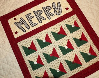 MERRY Christmas Farmhouse Country Make-do Primitive Checkerboard Quilt Trivet House Warming Wall Hanging Holiday Decoration