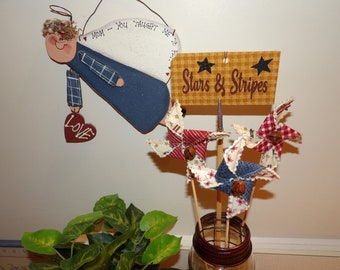 Stars & Stripes- Rustic Patriotic Americana 4th of July Pinwheel Faux SPARKLER Pokes Ornaments Table Topper Decorations