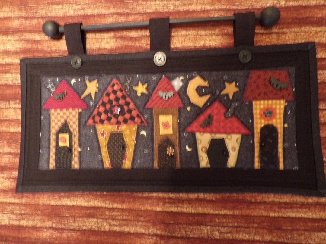 Wonky Halloween Houses Wall Hanging Skinny Quilt for Small Spaces ...