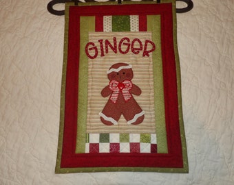 Patchwork GINGER the Gingerbread Cookie - Farmhouse Make-do Little Prim Christmas Quilt Wall Hanging Holiday Decoration