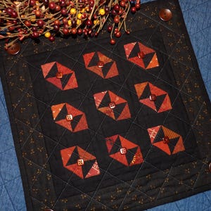 Patchwork Keepsake Quilt Rustic Primitive Fall Autumn Black BOW TIES Broken Dishes Wall Hanging Table Topper Basket Tuck or Placemat