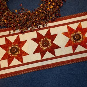 Sunflower STARS Quilted Table Runner Primitive Farmhouse Patchwork Rusty Orange Harvest Themed Topper Door Greeter Protector Mat Decoration