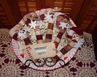 Primitive Scrappy Rustic Country Christmas CANDY CANES Tucks Bowl Fillers Ornies Ornaments Decorations