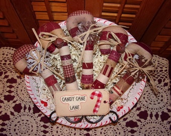 Primitive Scrappy Rustic Country Christmas CANDY CANES Tucks Bowl Fillers Ornies Ornaments Decorations