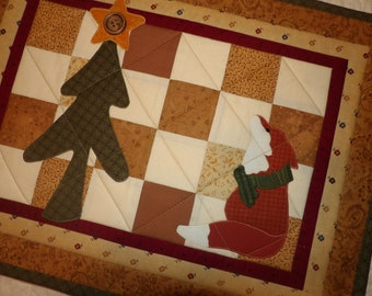 QUILT Farmhouse Style Patchwork Christmas FOX Pine Tree Table Runner Topper Protector Mat Decoration