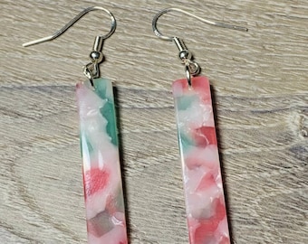 Thin Long Acrylic Bar Earrings Pink,Green,White Dangle Earrings