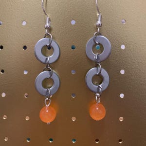 Industrielle schicke Hardware Washer Orange Chalcedon Edelstein baumeln Ohrringe
