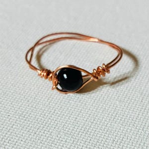 Black Onyx Stone /Copper Wire Wrapped Ring
