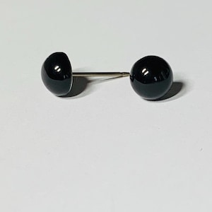 Black Onyx Cabochon Gemstone Stone Post Stud Earrings Set On Pure Titanium Posts Size 7mm