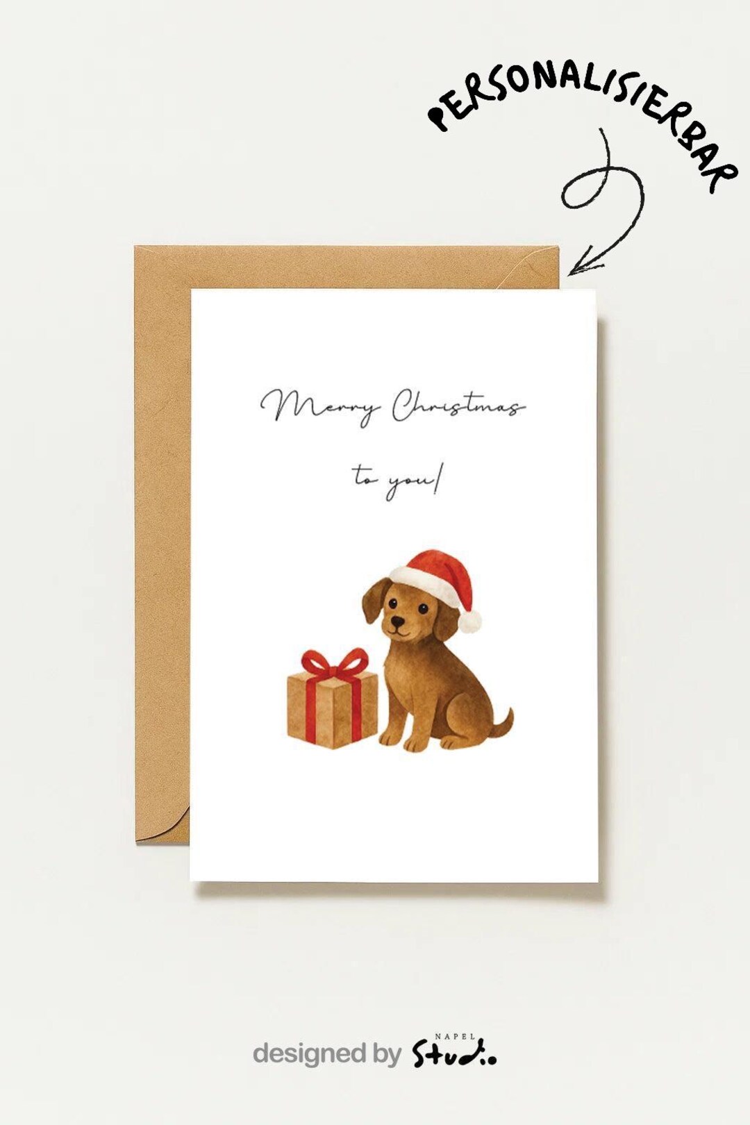 Merry Christmas to You Card | Cute Watercolor Style Dog Christmas Card ...