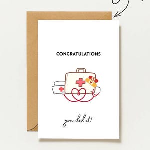 Medical Graduation Card | Funny Congratulations Card for Nurses & Doctors | Cute First Aid Kit - Congratulations Exam Card