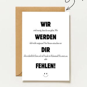 Abschiedskarte Ruhestand | Wir werden dir fehlen | Liebevolle Kollegenkarte zum Renteneintritt | Abschied Beruf