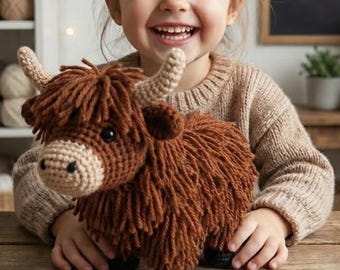 Fluffy Highland Cow Crochet Pattern – Farm animal Amigurumi PDF (Digital Download)