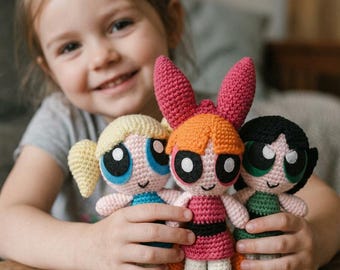3in1 Powerpuff Girls Crochet Pattern PDF | Blossom Bubbles Buttercup Amigurumi | Cartoon Superhero amigurumi | Digital Download