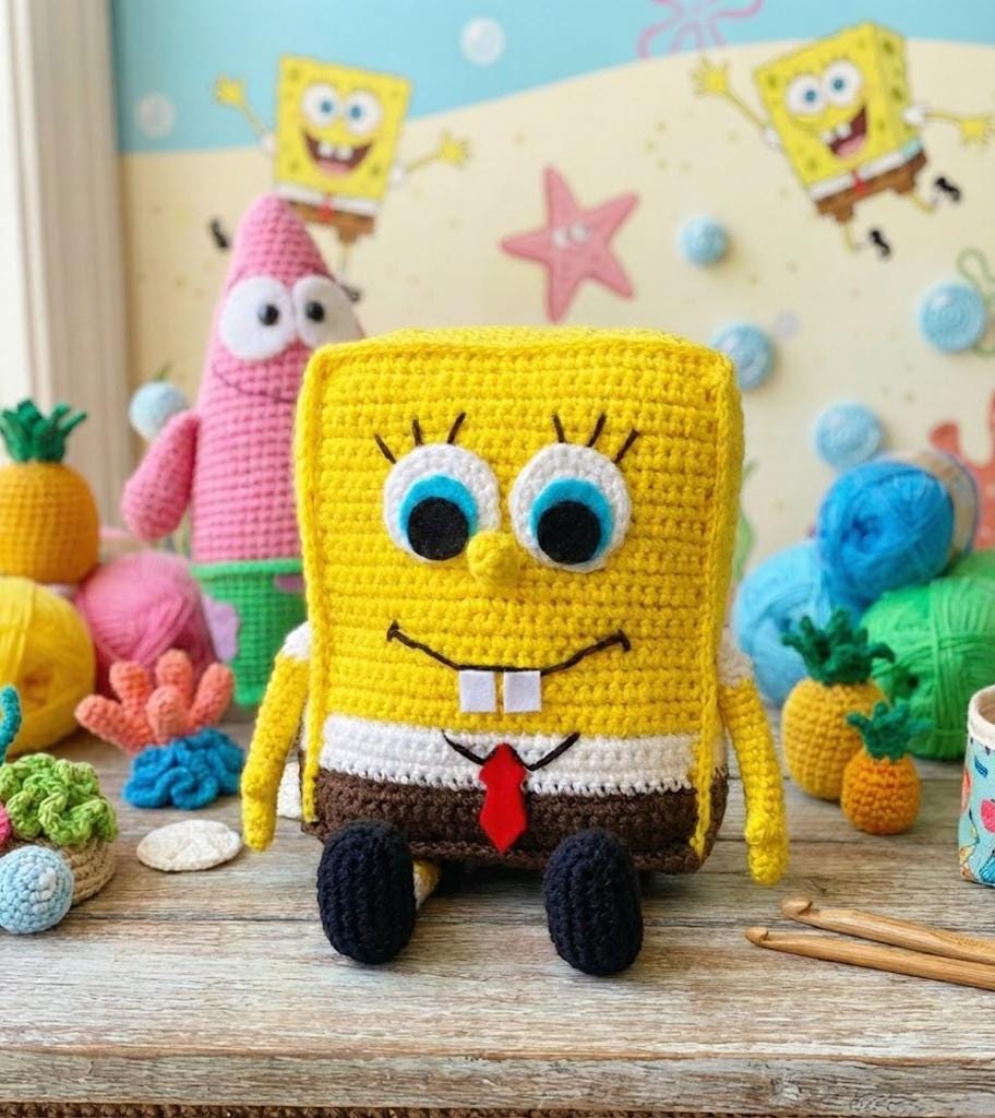 Bob Sponge Pattern 8in1 Yellow Sea Sponge Crochet Pattern - Bob Sea Sponge and His Friends ...