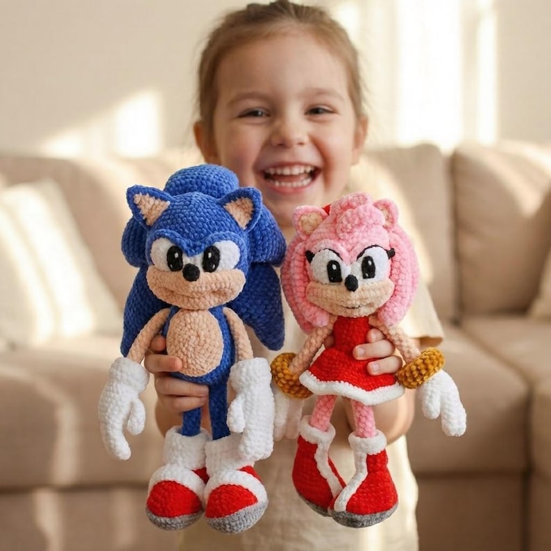 Sonic Crochet Pattern Bundle – Sonic The blue Hedgehog & Pink Amy Rose easy Amigurumi PDF (Digital Download) image 1