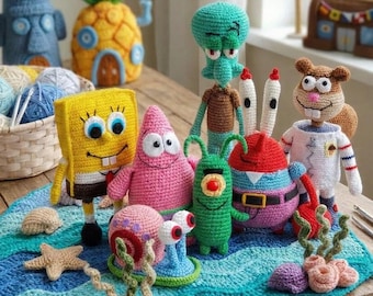 8in1 Yellow Sea Sponge crochet pattern - Bob Sea Sponge and his friends - cartoon amigurumi PDF (Digital Download)