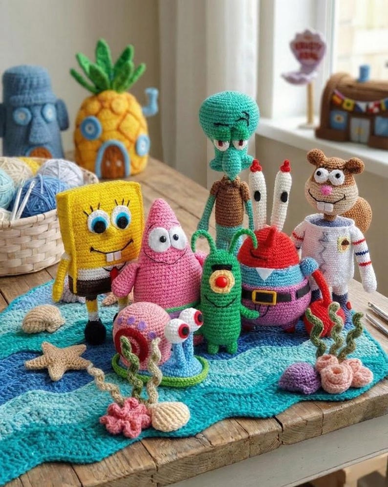 Bob Sponge Pattern 8in1 Yellow Sea Sponge Crochet Pattern - Bob Sea Sponge and His Friends ...