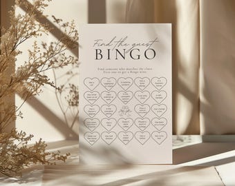 Bingo para encontrar invitados, tarjeta imprimible de juegos de mesa para bodas, bingo para despedida de soltera, plantilla editable para juego rompehielos, descarga instantánea