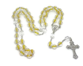 Yellow and Clear Glass Rosary