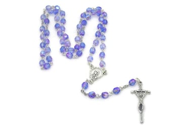 Purple Iridescent Czech Glass Rosary