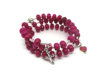 Bracelet rosaire en pierre rose