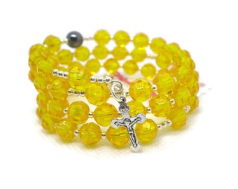 Yellow Plastic Rosary Bracelet