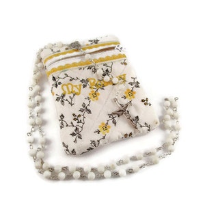 White and Yellow Rosary and Pouch