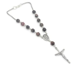 Black Line Rhodonite Car Rosary