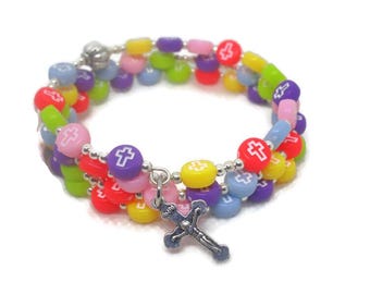 Colorful Cross Rosary Bracelet