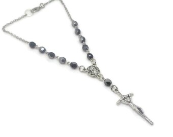 Black Czech Glass Car Rosary