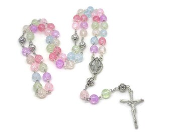 Pastel Crackle Glass Rosary