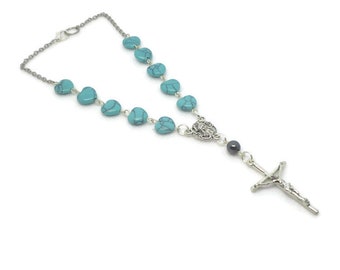 Turquoise Heart Car Rosary