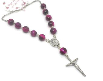 Large Pink Tiger's Eye Car Rosary