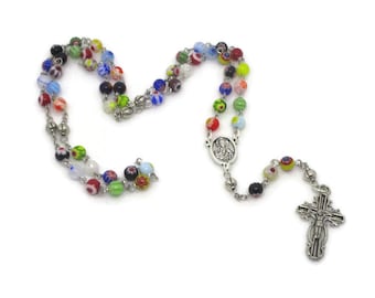 Colorful Flower Glass Rosary