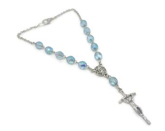 Large Teal Czech Glass Car Rosary